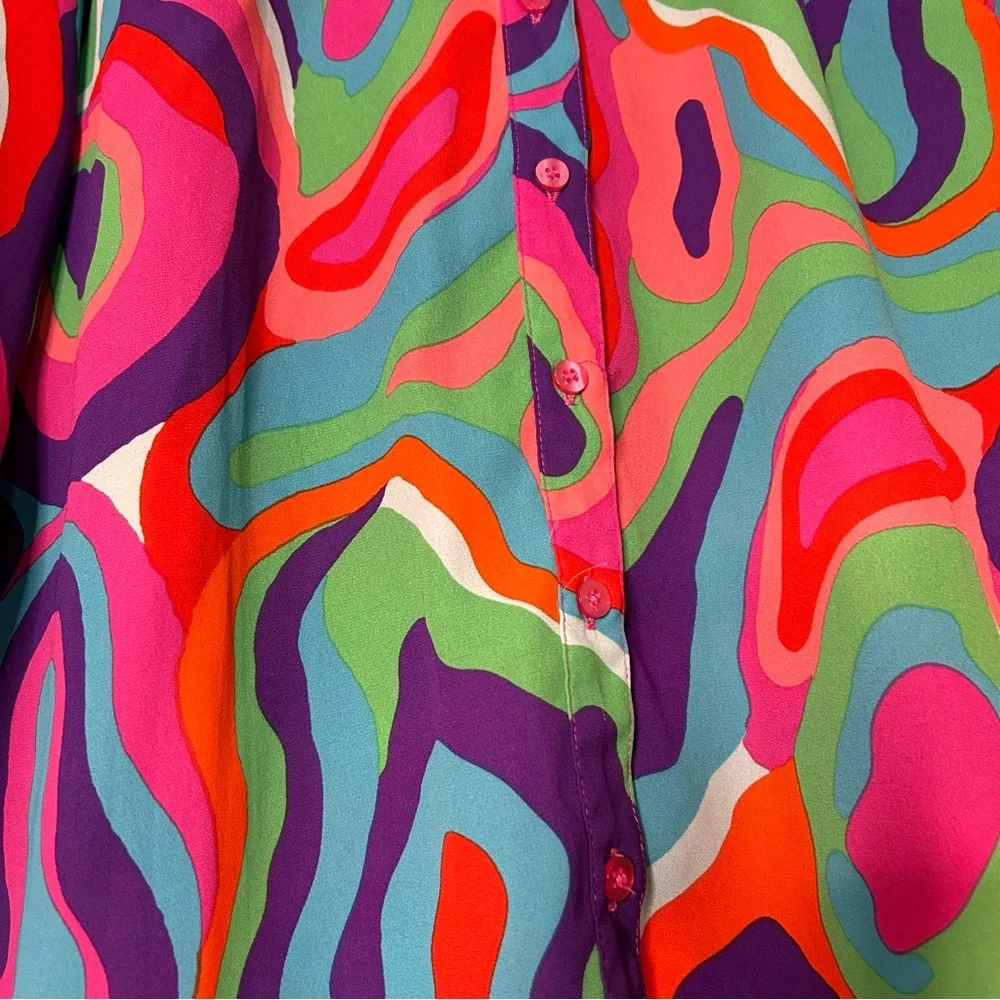New York & Company Colorful Swirl Button Down Shirt - Size Medium - Picture 4 of 8